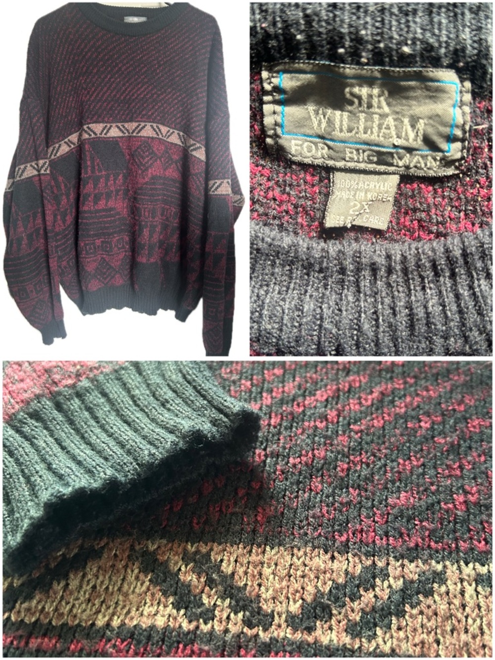 Sir William Men's Crewneck Sweater in Black and Burgundy